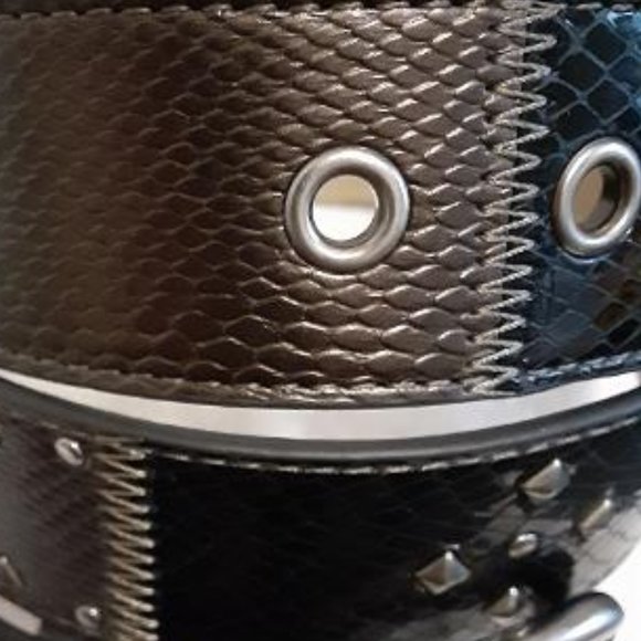 Earth Toned Patchwork Faux Leather Studded Belt - Picture 2 of 10